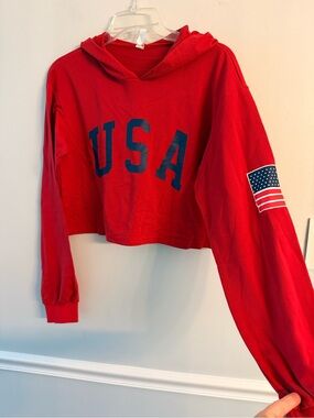 Red USA Cropped Hoodie Sweatshirt - Women's